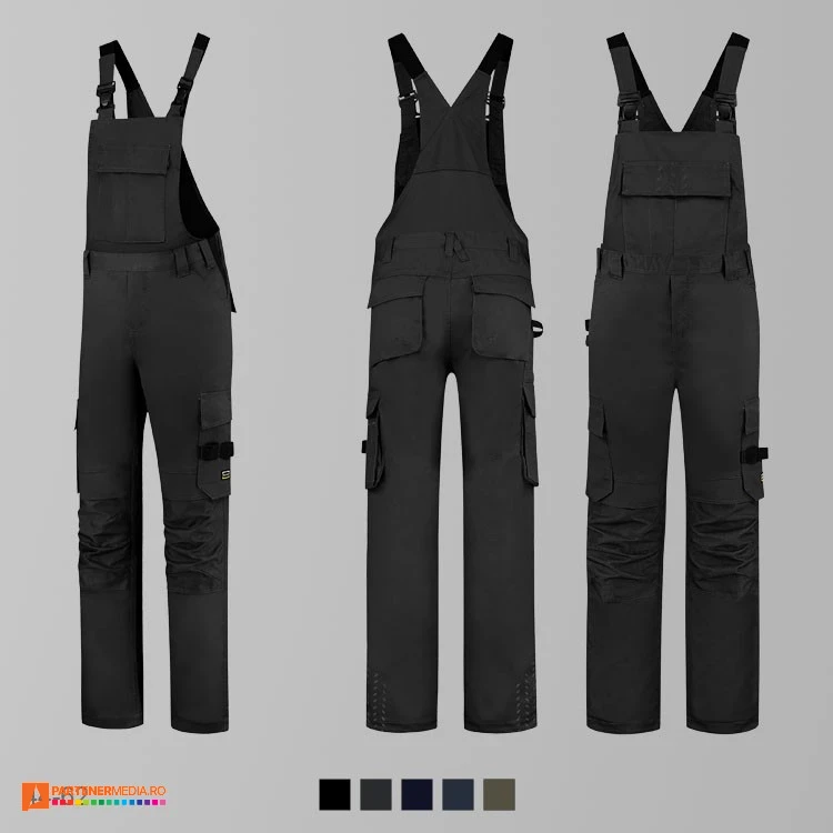 Salopete negre unisex de lucru din bumbac si poliester poza 6